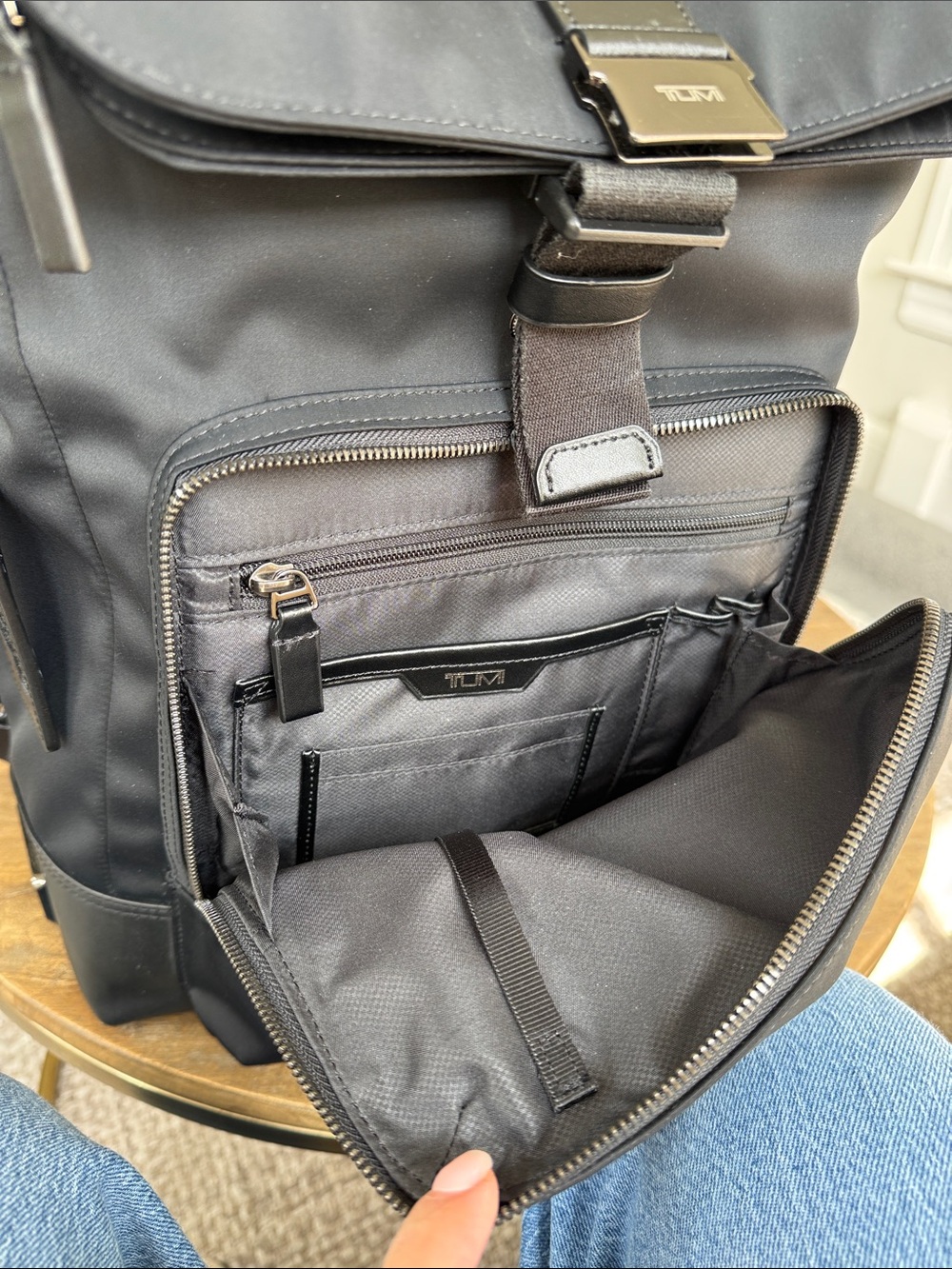 Tumi Black Nylon Roll-Top Backpack with Front Zip Pocket - Picture 9 of 11